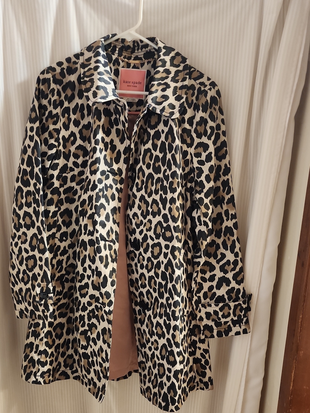 kate spade Leopard-Print Trench Coat in Black and Cream